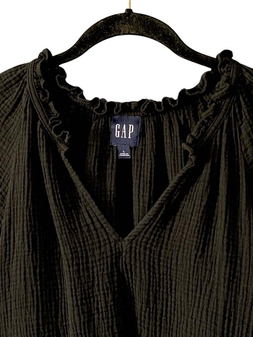 GAP Black Gauze Dress L 100% Cotton Beachy Boho Resort Coastal Relaxed Pockets - Picture 4 of 9